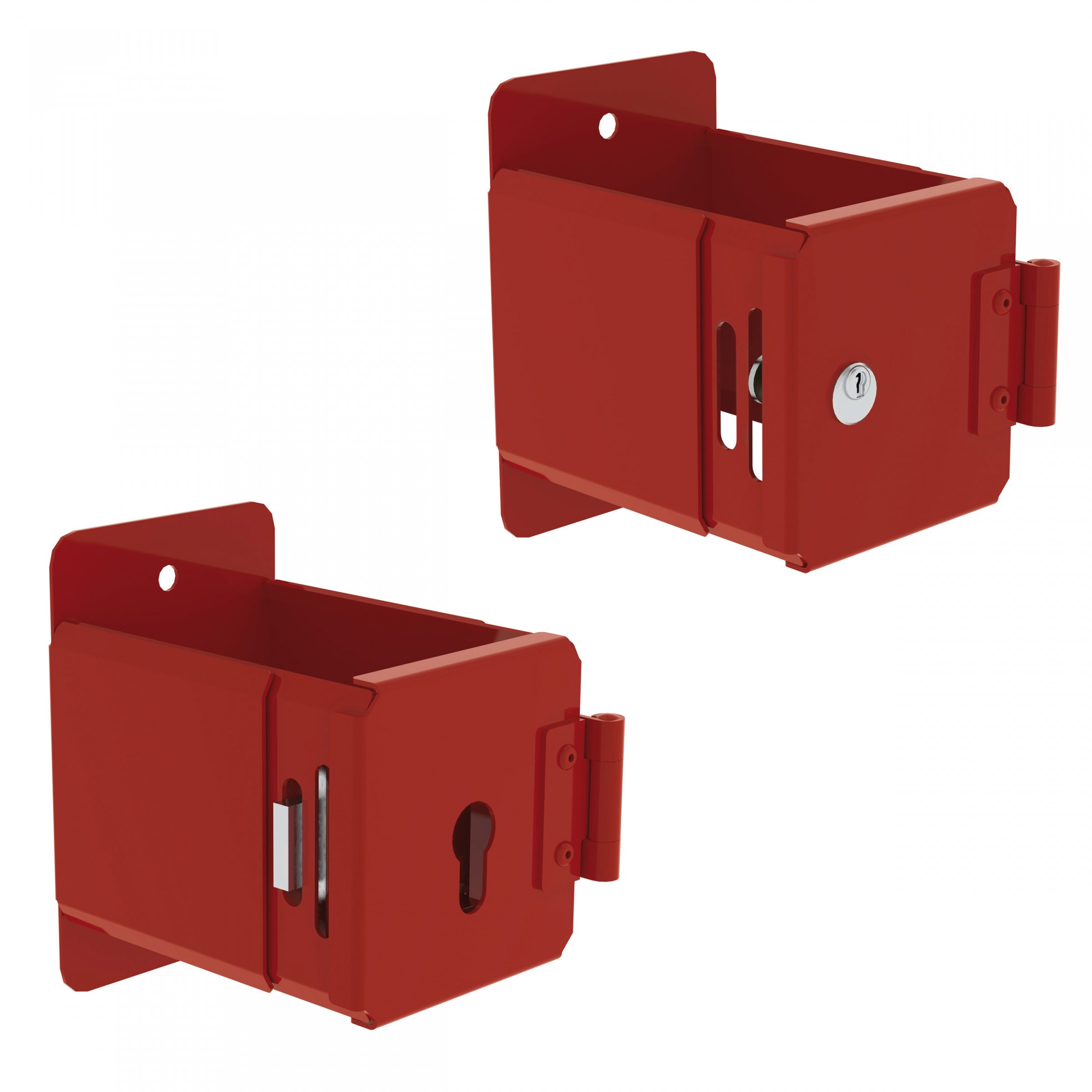 MUNK Rettungstechnik Leiterhalter pulverbeschichtet RAL3000 für Bauseitige Profil-Halbzylinder / mit CL1-Schloss